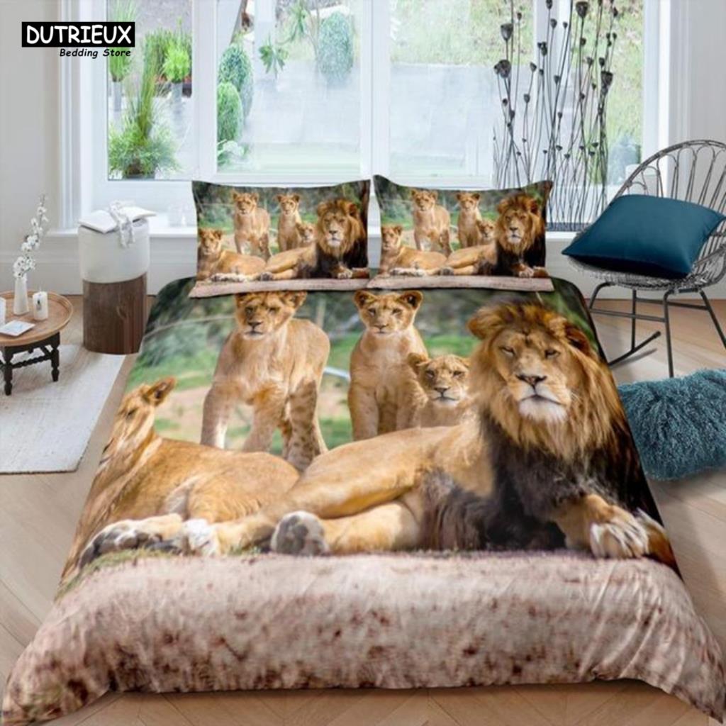 Comforter 3 - Pcs Strong Lions Tiger & Flame Wolf - Themed Bedding Set With Ideal For Kids & Women'S Rose Room Decor