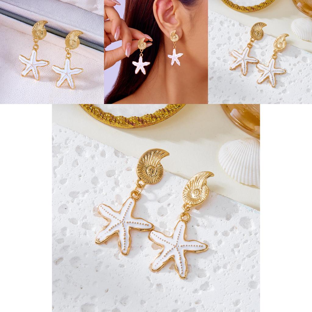Summer Beach Jewelry Starfish Earrings With Electroplated Alloy For Women Casual Use