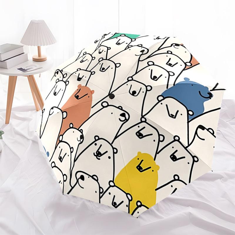 1 Stück Eisbären Vielfalt Automatischer Faltregenschirm mit 8-Speichen Winddichtem Design, Tragbarer Faltbarer Sonnenschirm Für Halloween 082