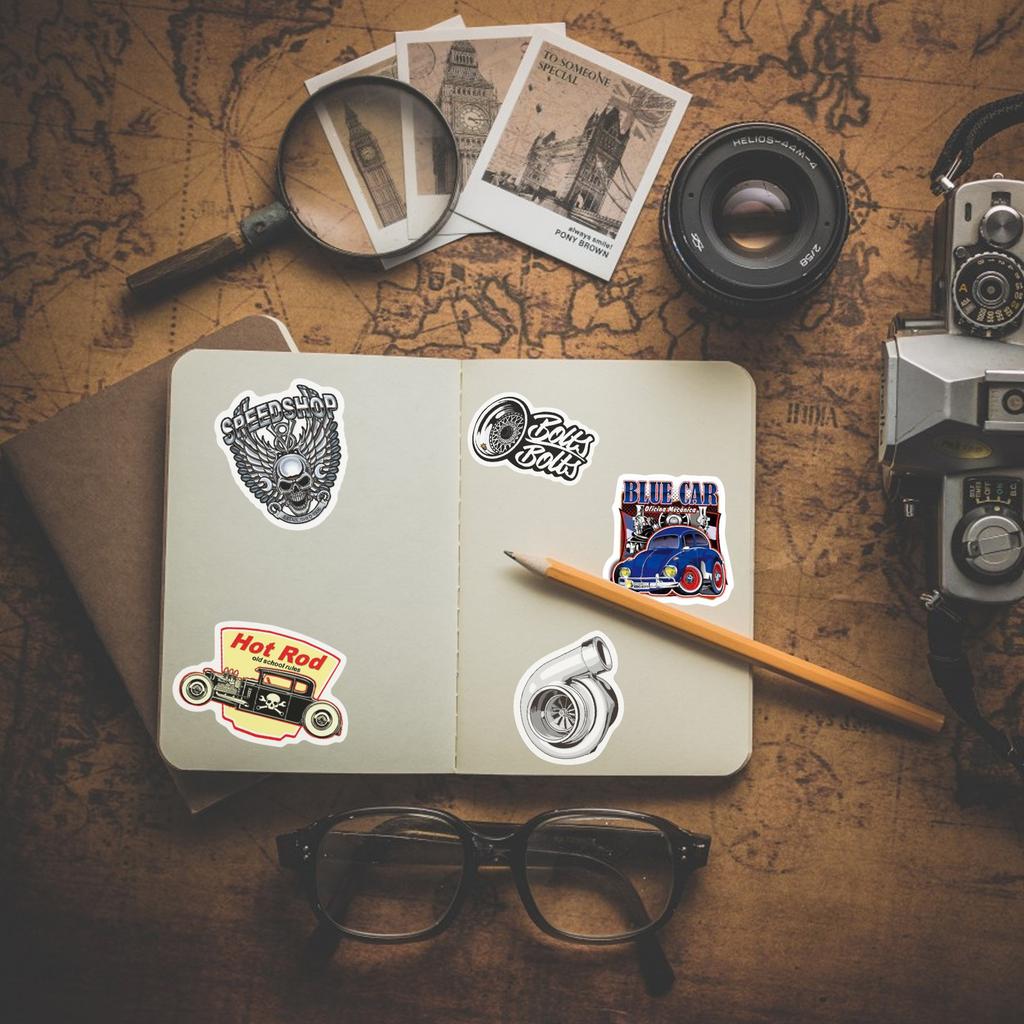 10/50Pcs Vintage Old Car Stickers Retro Modified Car Personality Graffiti Stickers Waterproof Luggage Skateboard Stickers