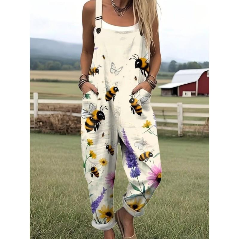 Womens Sleeveless Jumpsuit With Vintage Print Loose Fit Streetwear Style 2026