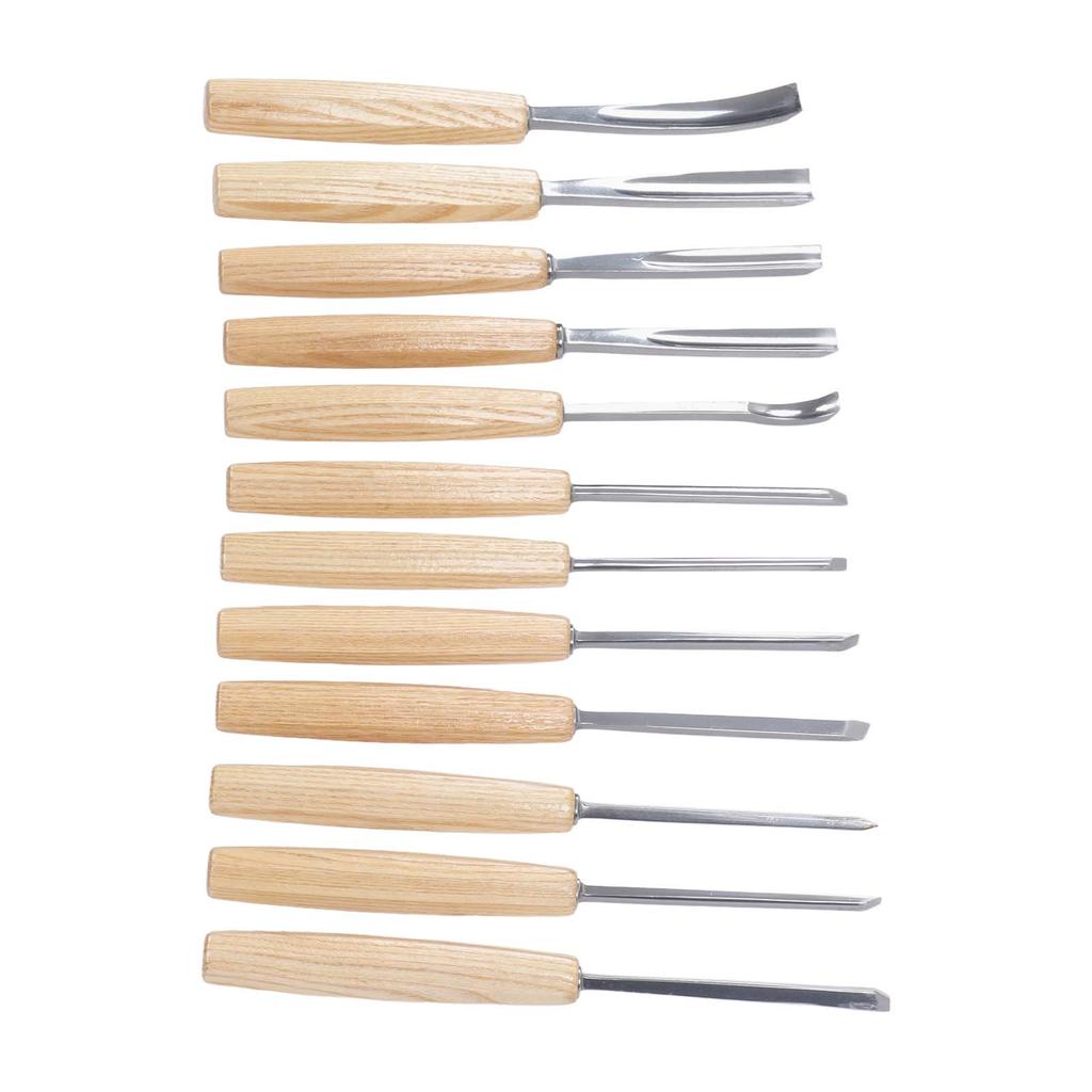 12-teiliges Holzschnitzwerkzeug-Set mit Holzgriff und Stahlmeißel für die DIY-Holzbearbeitung und Gravur