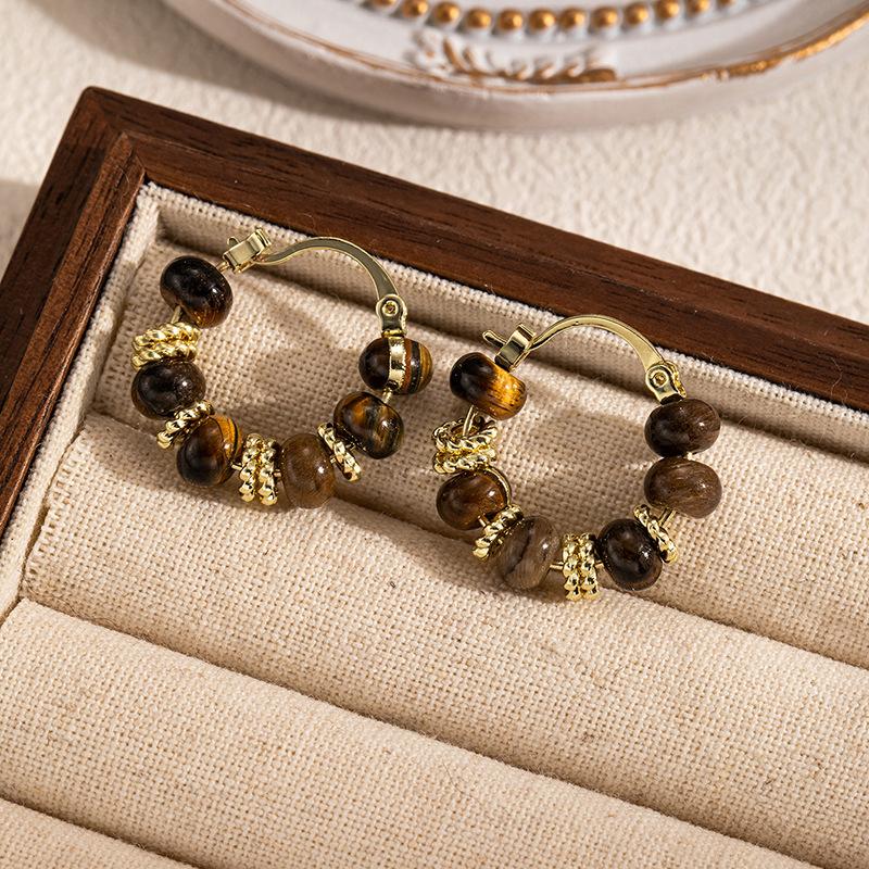 Orecchini Retrò Pietra Occhio di Tigre Maillard Orecchini di Lusso da Donna Fibbie per Orecchie alla Moda Gioielli per Orecchie Versatili di Lusso Leggero da Donna