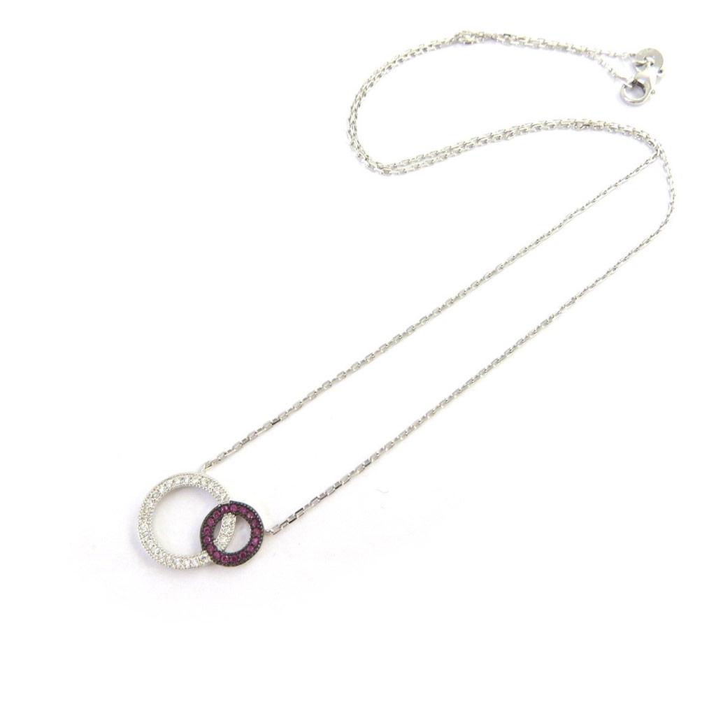 Les Trésors De Lily [M7624] - Silver Necklace 'Sissi' Pink White (rhodium-plated) - 15x15 Mm