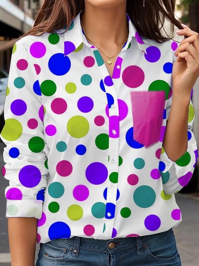 1116 European and American Women's Clothing Round Neck Dot Print Long-sleeved Fashion Women's Shirt