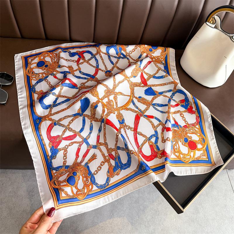 Luxury Vintage Printed Silk Like Square Scarf For Women
