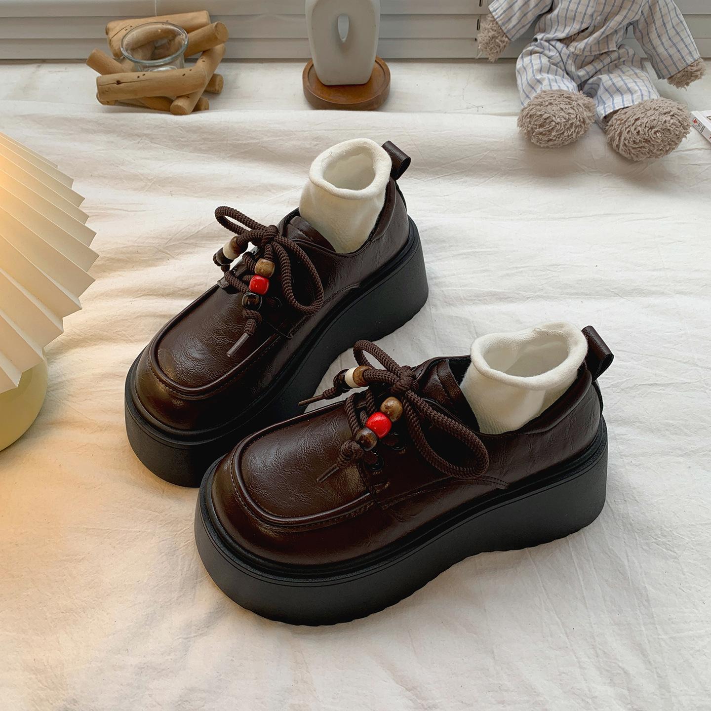 

Queen Fan Brown British Style Thick-soled Heightening Small Leather Shoes Women s 2025 New Autumn Skirt Loafer Shoes 40 коричневый