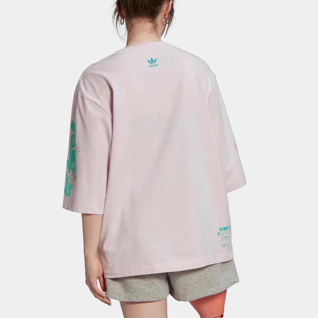 Adidas Originals SS22 Letter Print Sports Short Sleeve T-Shirt Women Tops Pink HT4953