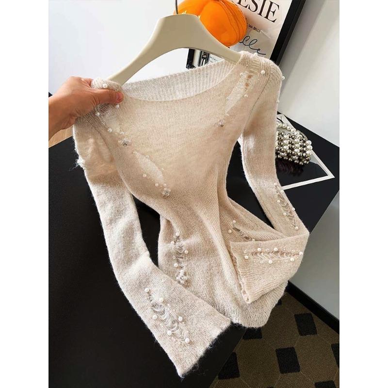 

Knitted sweater women s autumn hollow blouse sweater lazy slack top one size fits all абрикосовий