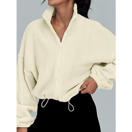 GMXIA Women's Autumn and Winter Sports Jacket with Stand-up Collar and Fleece Zipper Sweatshirt