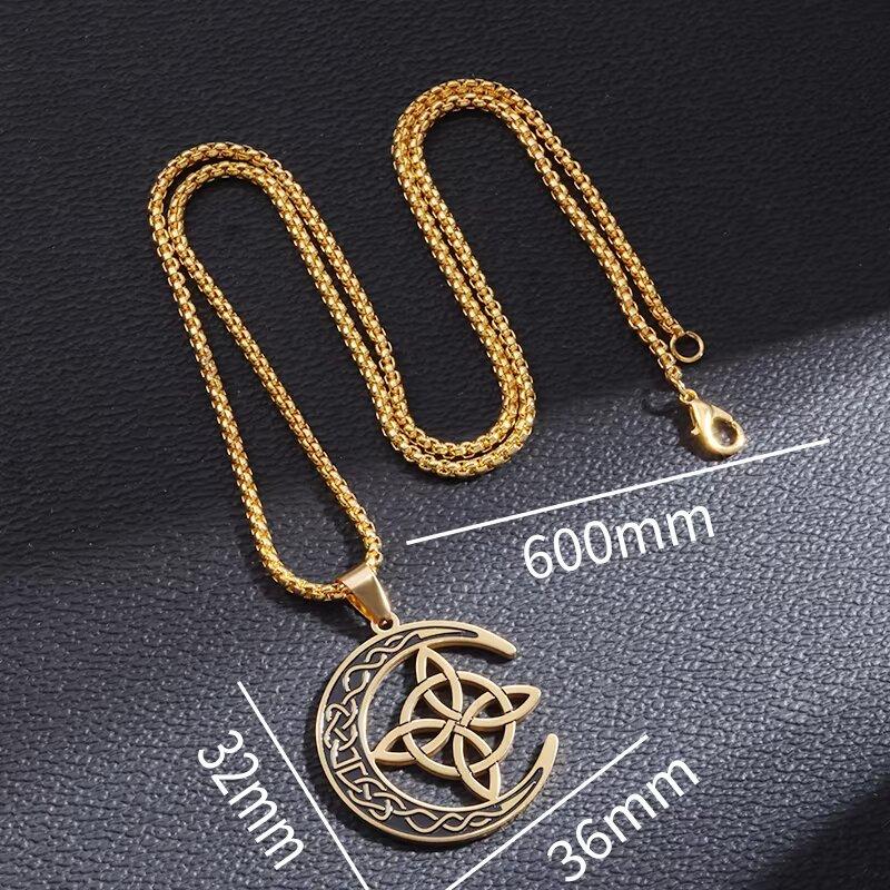 Good Luck Celtic Irish Knot Necklace Stainless Steel Witch Moon Amulet Protection Jewelry Women Fashion Necklace