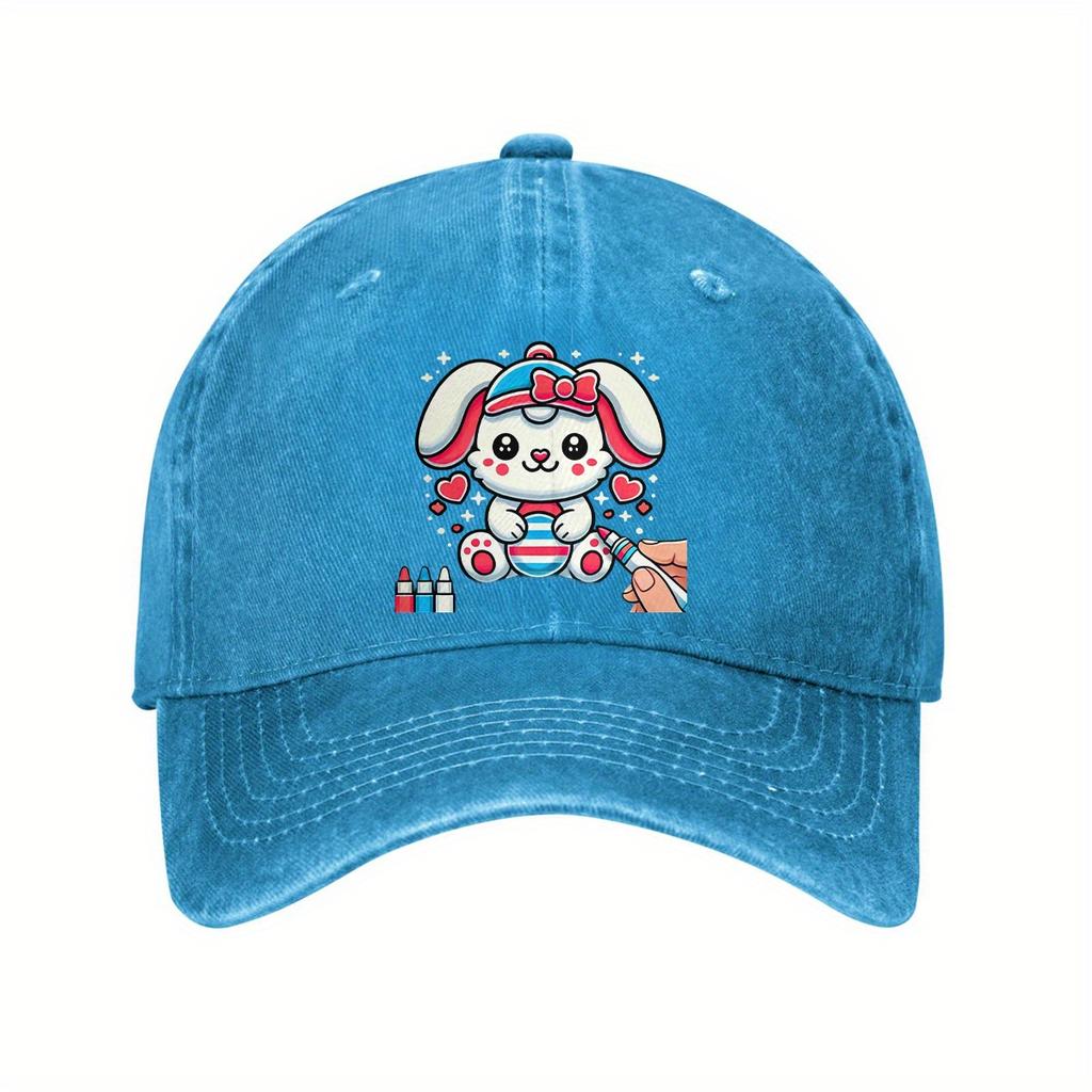 Cute Cartoon Bunny Painting Easter Egg Baseball Cap Adjustable Vintage Cotton Casual Hat for Unisex Adults
