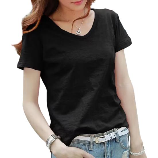 

Женская футболка с V-образным вырезом, с коротким рукавом, свободного кроя, однотонная, мягкая, эластичная XL чёрный