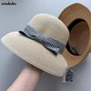 French bow bell straw hat women's beach sun hat small holiday sun hat