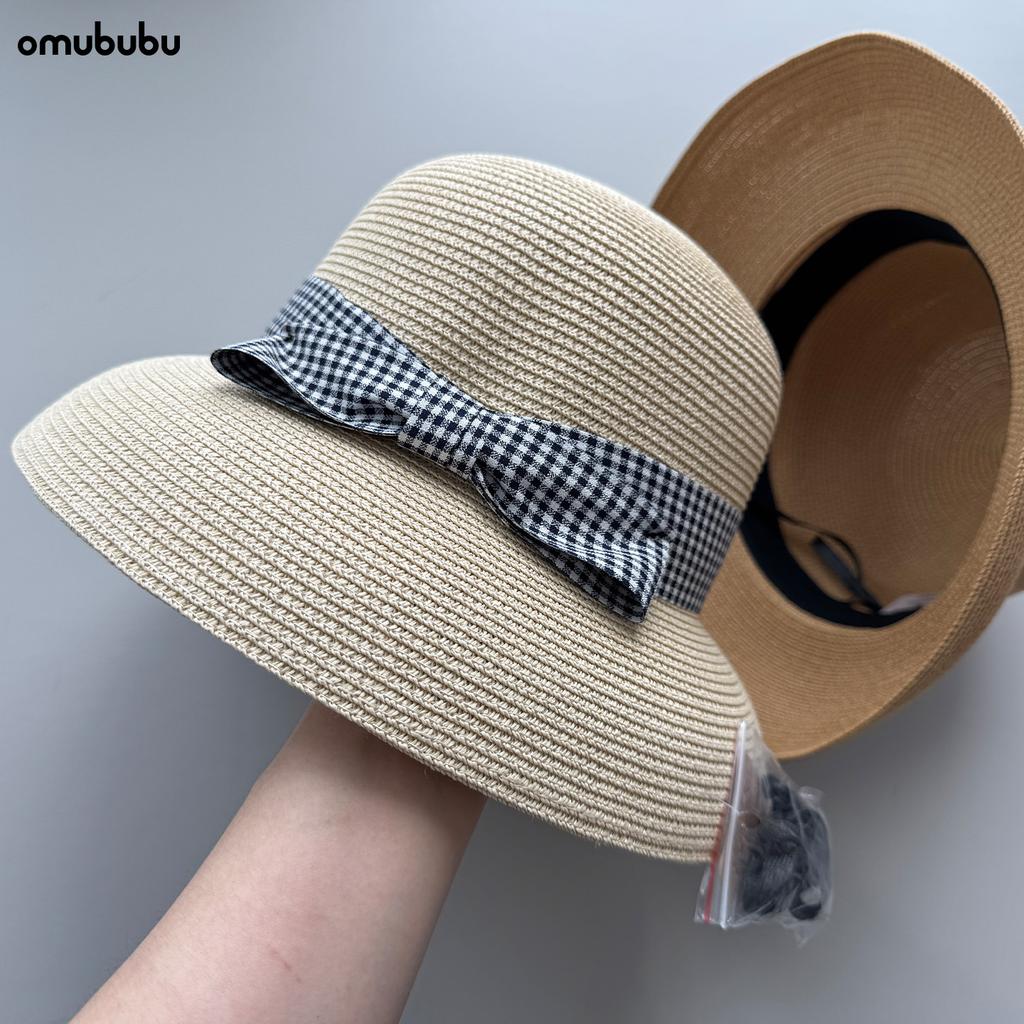 French bow bell straw hat women's beach sun hat small holiday sun hat
