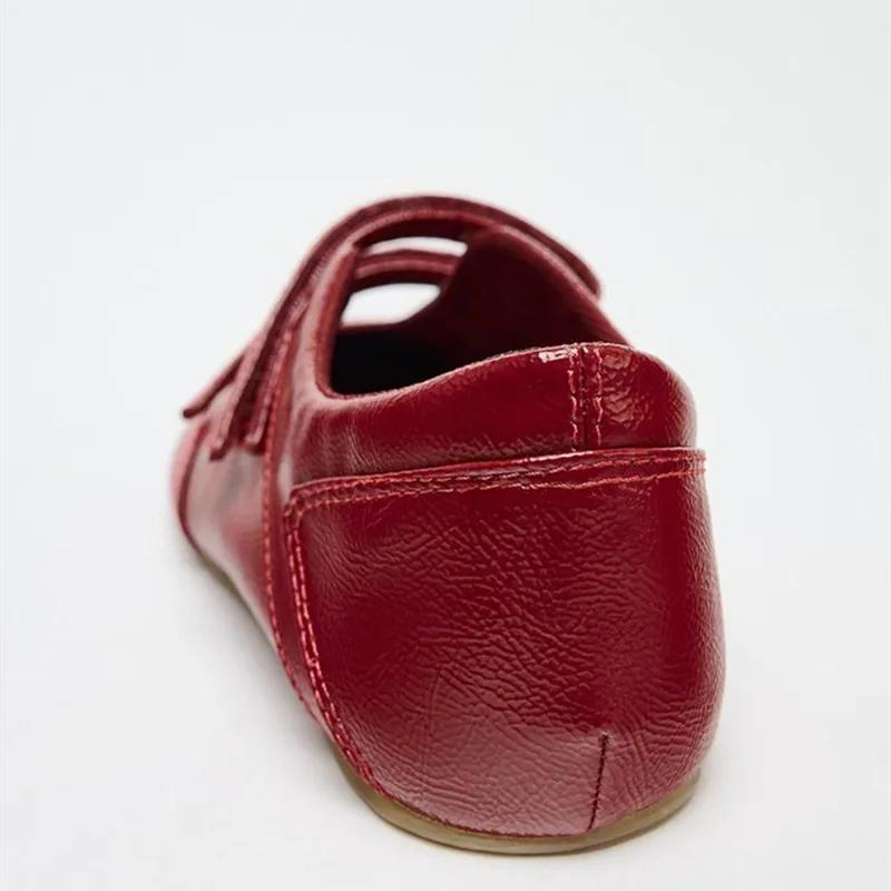 Fashion Red Patent Leather Flat Ballet Shoes Women Light Non-Slip Double-buckle Belt Flats Comfort Loafers Walking Luxury Designer Shoes