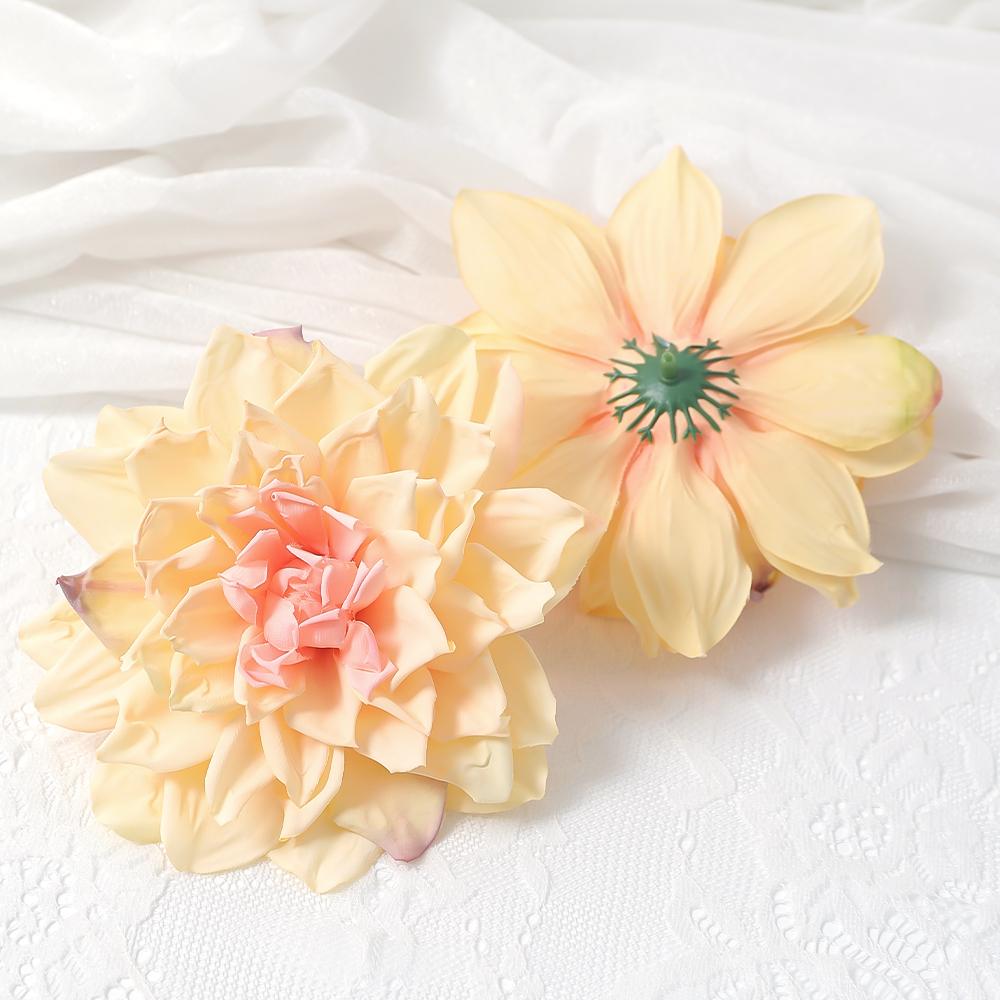 1/3Pcs Artificial 12cm Dahlia Flower Burning Edge Fake Flower Head Room Decoration Garden Party Breast Flower Wedding Table Deco