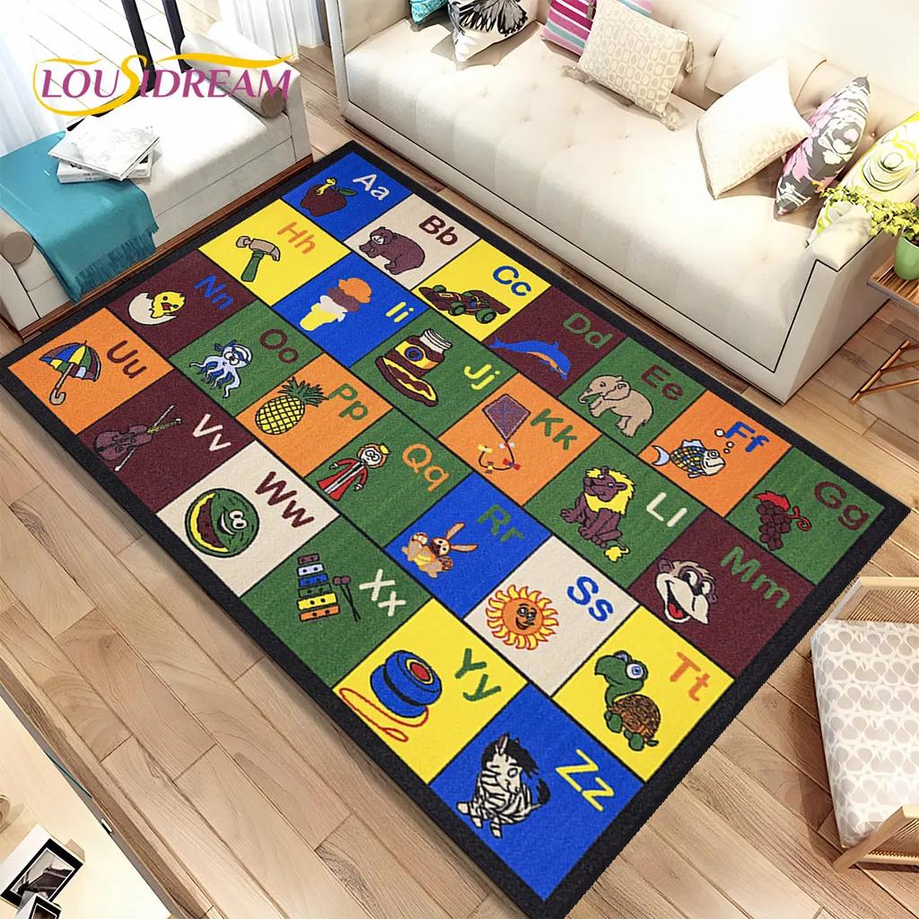 ABC Cartoon Kids Sala giochi Alfabeto Bambini che gattonano Tappeto per la prima educazione, tappeto per soggiorno, camera da letto, divano, tappetino antiscivolo