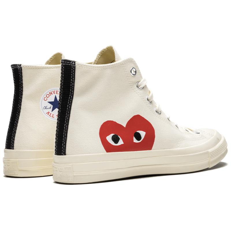 CDG X Converse Chuck 70 Rei Kawakubo Heart Collaboration High-top Canvas Shoes Unisex White and Red