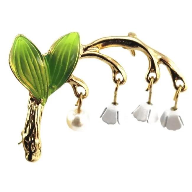 Fashionable Leaf Drop Oil Brooch Flower Pearl Pin Brooch