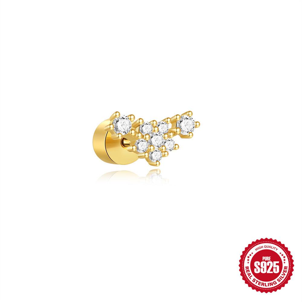 S925 Sterling Silver Daily Versatile Geometric Diamond-Set Cartilage Spiral Thick Bottom Flat Back Piercing Earrings Earrings Women