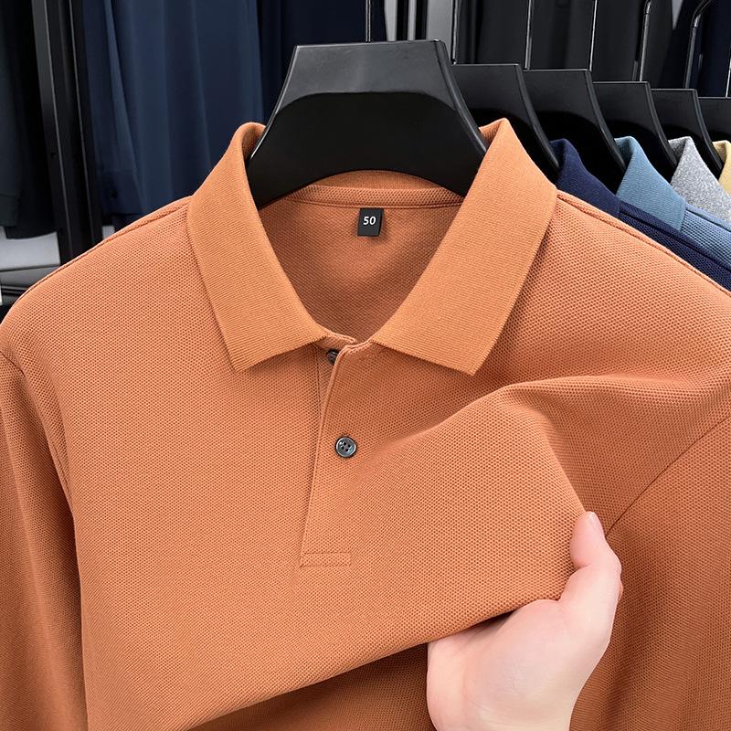Men S Cotton Long Sleeve Polo Shirt Solid Color Casual Business Top