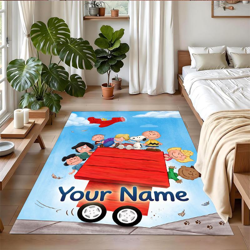 Crystal Velvet Rug Custom Name Text, Soft Non Slip Floor Mat Home DecorSnoopy Peanuts