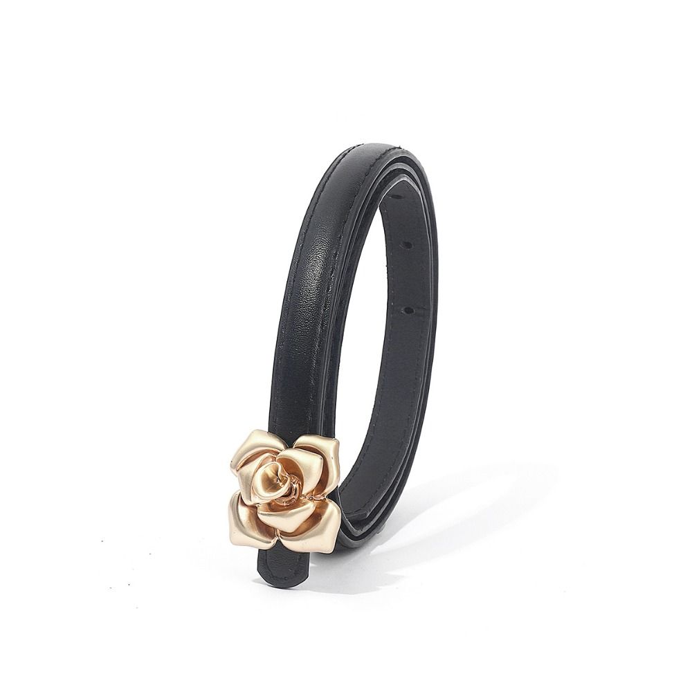 Fashion Rose Design Leather Belt PU Luxury Design Pin Buckle Waistband Versatile Trendy Thin Belt for Women