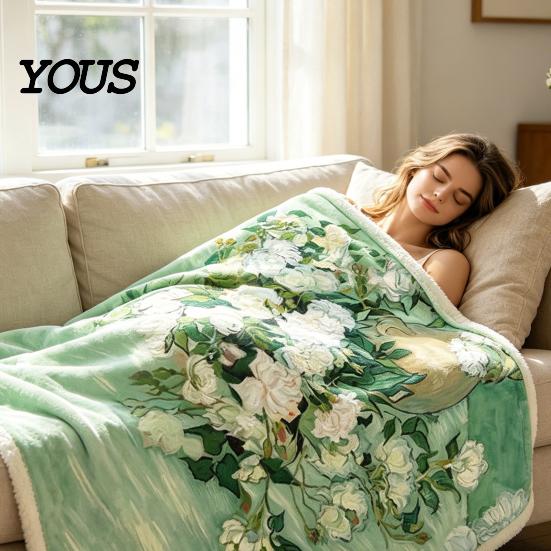 Pre-treated Blanket Oil Painting Nap Blanket, Soft Warmth Double-Sided Flannel, Digital Cozy Warm Flannel Print Shrink-Resistant Machine