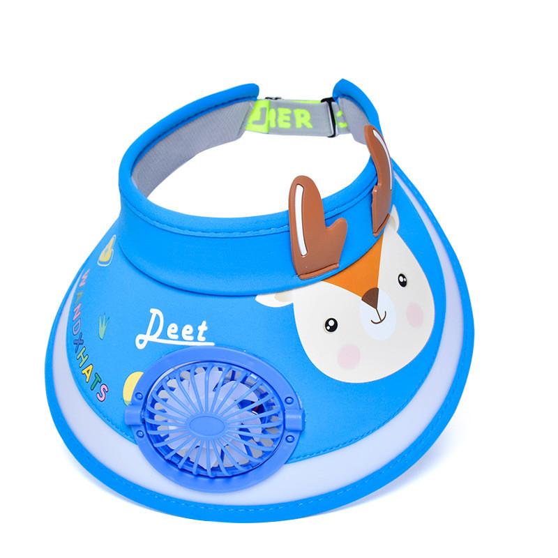Toddler Sun Protection Hat With Builtin Fan Cartoon Dinosaur Style For Summer Outdoor Blue Deer