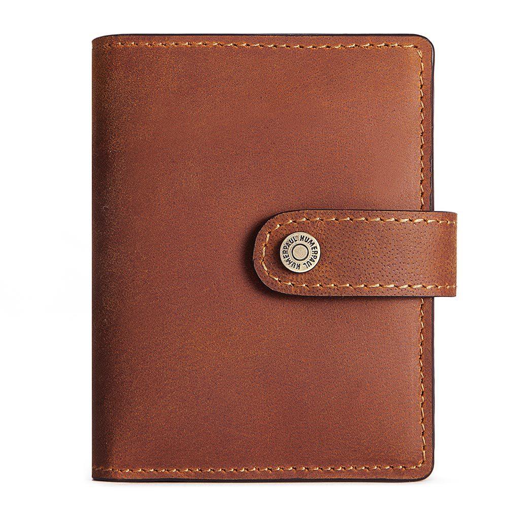 Men's Crazy Horse Leather Coin Purse with RFID Anti-Magnetic Protection, Vintage Short Wallet with Zipper, Genuine Leather Card Holder
