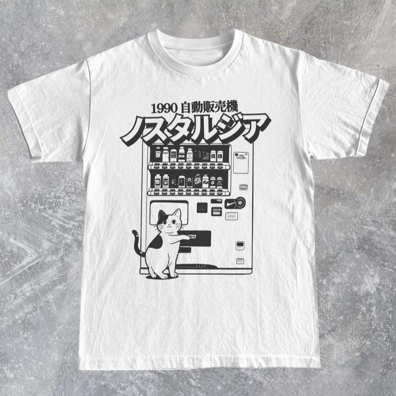 Japan Vending Machine Cat 90s Anime Shirt Harajuku Y2k Kawaii Japanese Streetwear Harajuku Y2k Grunge Men Women Streetwear Tops