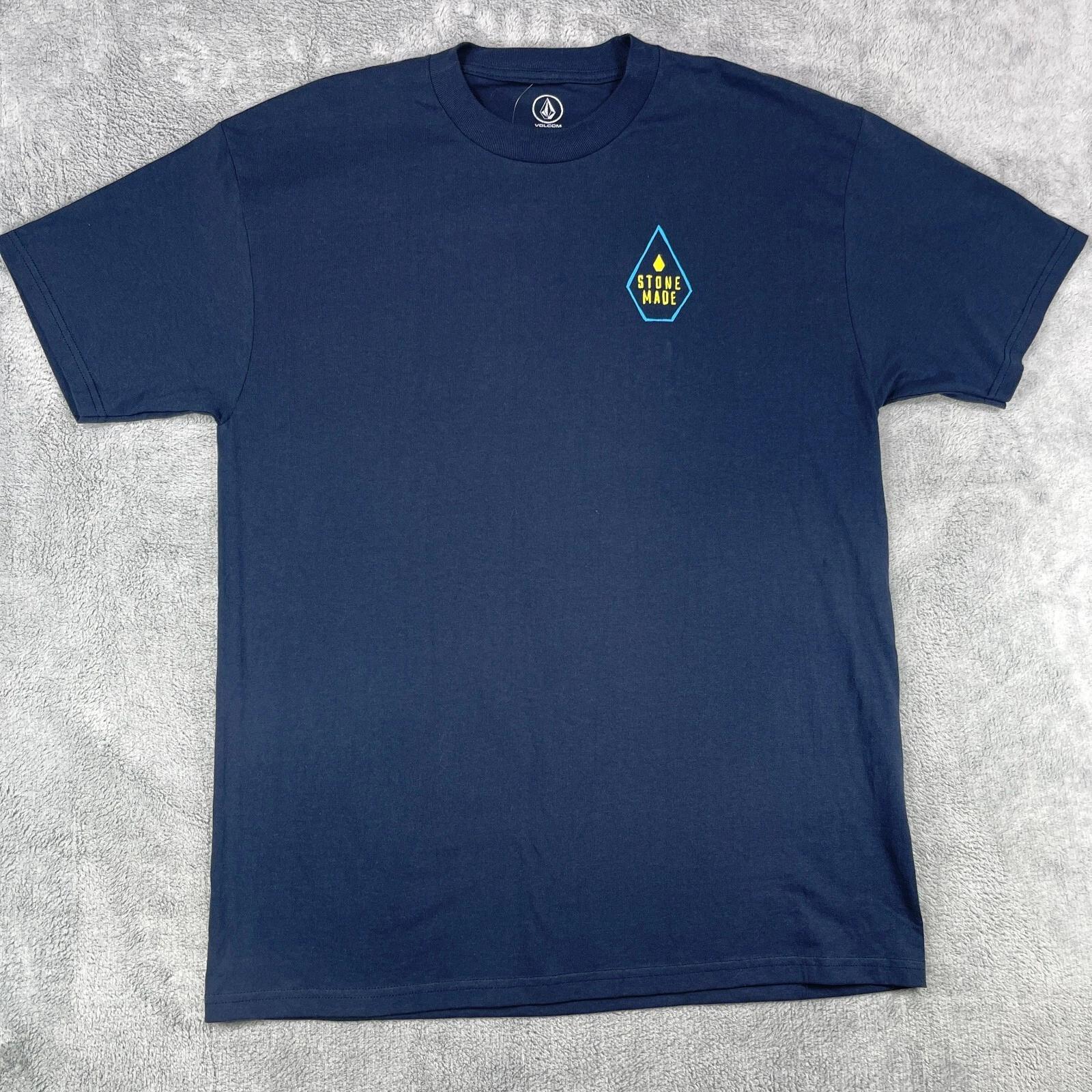 Volcom T-Shirt Men s Large Blue 100% Cotton Graphic Print Stone Made Crew Neck 2XL