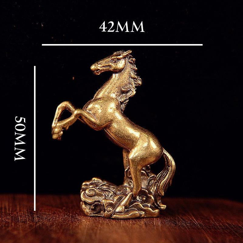 Brass Horse Statue Cloud Base Antique Luck Decor Feng Shui Success Desk Ornament Zodiac Animal Collectible Zodiac Collectible