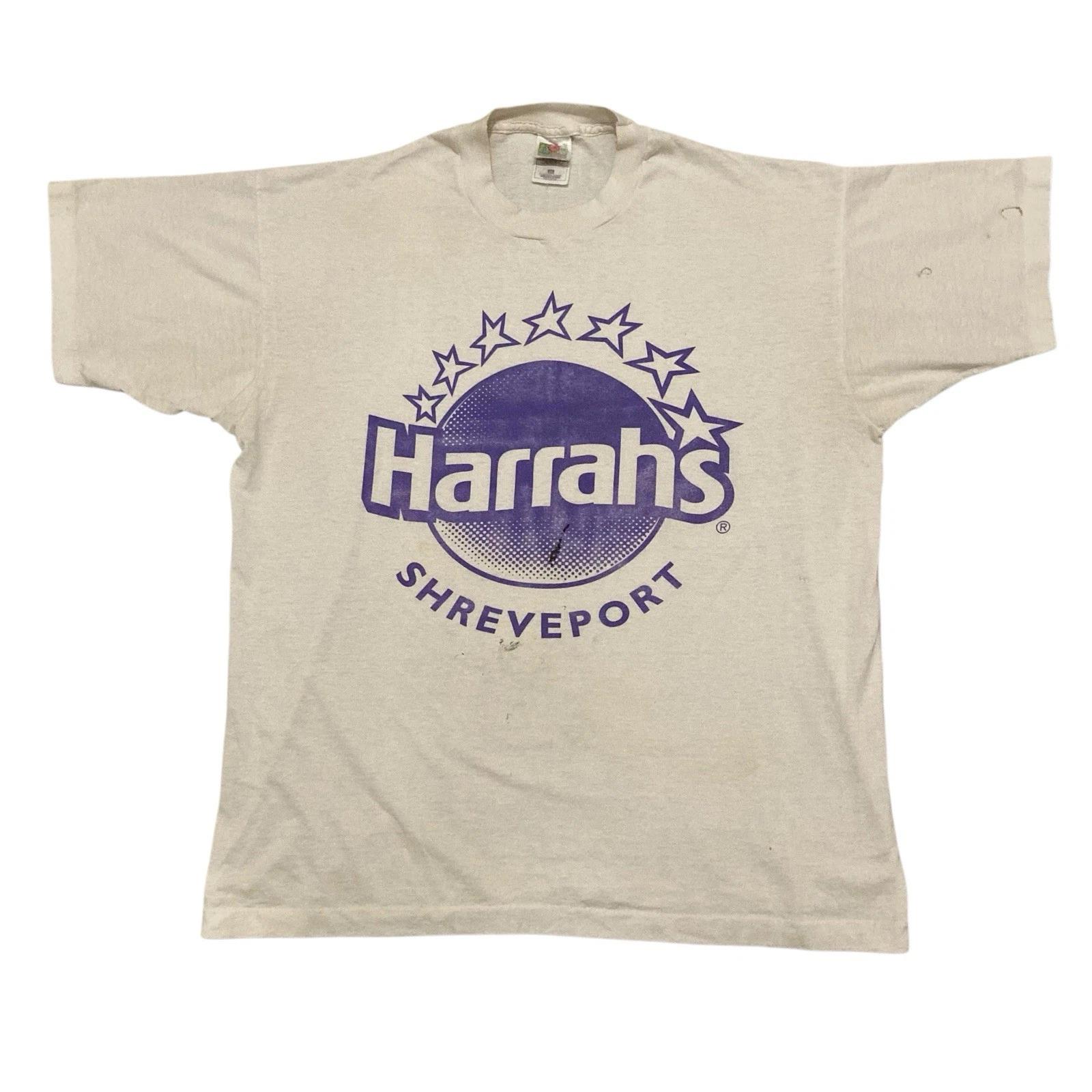 

Vintage Harrah s Casino Shreveport Distressed White T-shirt XL Single Stitch S