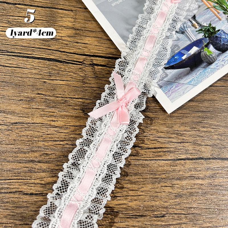 1Yard Bow Pleated Lace Trim Handmade Diy Decoration Baby Clothes Skirt Hem Clothing Lace Accessories Curtains Home Decoration
