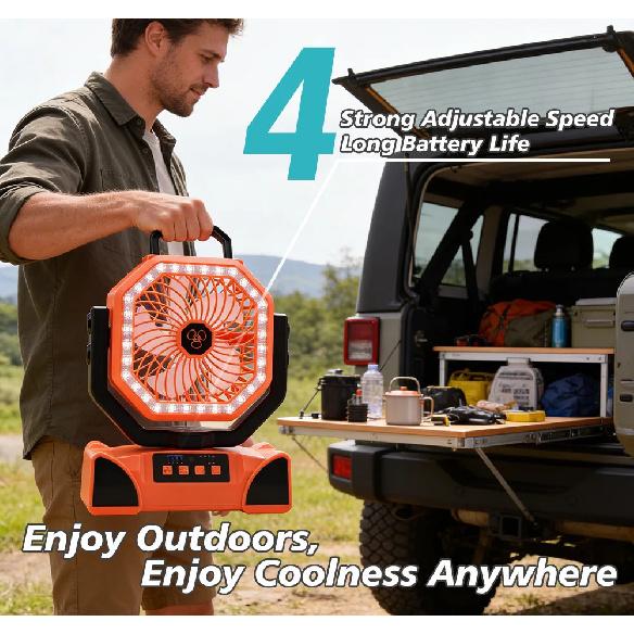 20000mAh Rechargeable Remote Control Camping Fan | Portable Outdoor Tent Fan with Hook and Light
