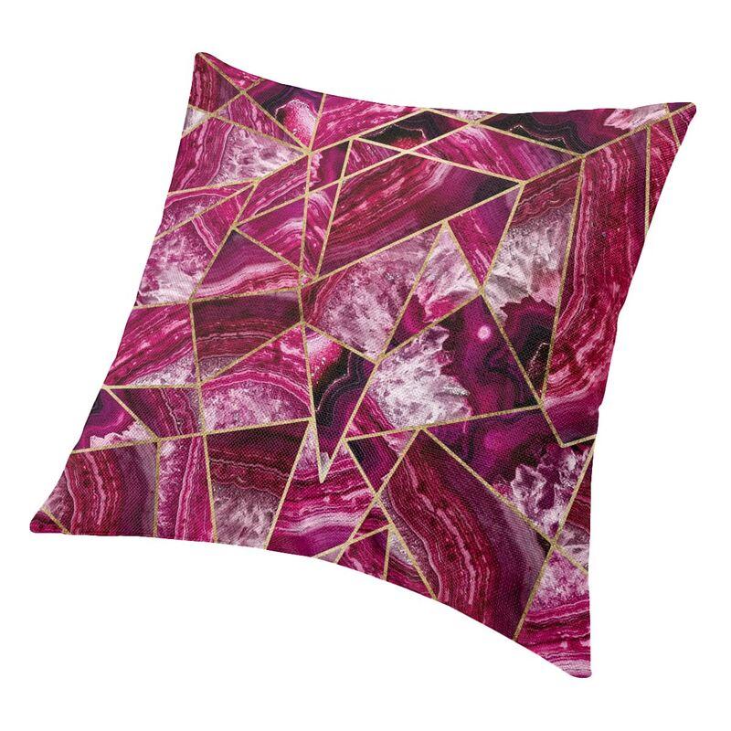 Roze Fuchsia Witte Agaat Gouden Geometrische Driehoeken Kussensloop 40x40 cm voor Bank Luxe Kussenhoes Vierkante Kussensloop
