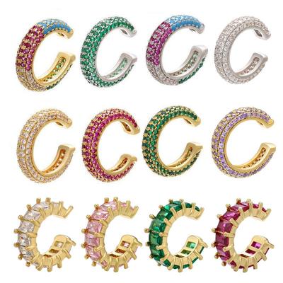 QMHJE 1 Stuk Oorklip oorbel Manchet Regenboog CZ Goud Zilver Kleur Oorbel Sieraden Aretes Niet Gepiercet Blauw Zwart Helder Klem
