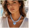 Rainbow Resin Bead Necklace for Women, Chunky Pave Crystal Large Heart Pendant, Dopamine Summer Beach Y2K Statement Jewelry