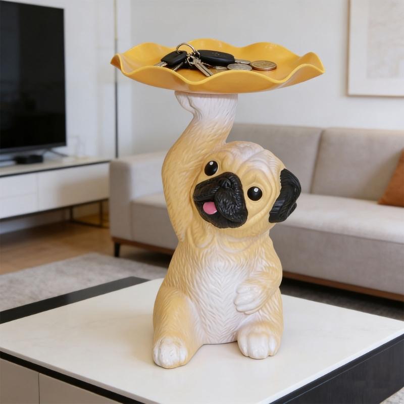 Lovely Dog Statue Key Candy Bowl Dog Statues Figurines Entryway Table Ornament for Office Home Decors New Year Gift