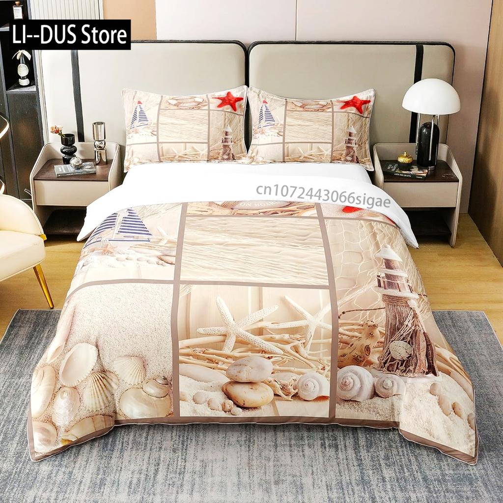 Blue Green Coastal Quilts Full Queen Size Bedding Coverlet Soft Starfish Bed Cover Ocean Quilt Set Seaside Home Decoration 3 Pcs