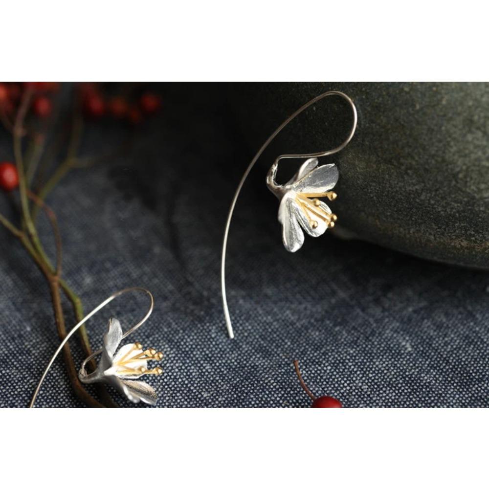 925 Silver Flower Long Tassel Earrings Elegant Thai Jewelry For Women