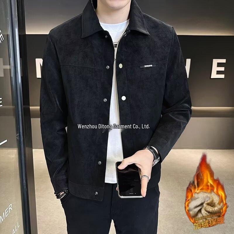 2025 Men's Suede Plush Lapel Jacket - Trendy Spring/Autumn Street Style, High-End & Versatile
