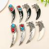 Retro Ethnic Wolf Tooth Pendant Earrings & Necklace with Tibetan Silver Resin Inlay