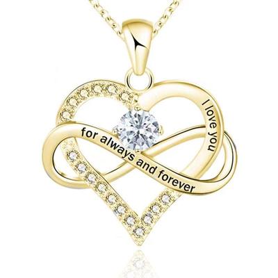 Sterlingsilber Zirkon Herz "Ich liebe dich" Halskette - Vielseitiger Modeschmuck
