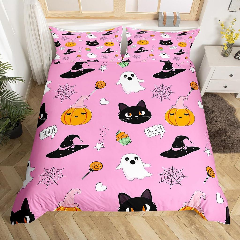 Pastel Pumpkin Bedding Set Spooky Pastel Halloween by patricia_lima - Spooky Ghosts Cotton Sateen Duvet Cover OR Pillow Shams
