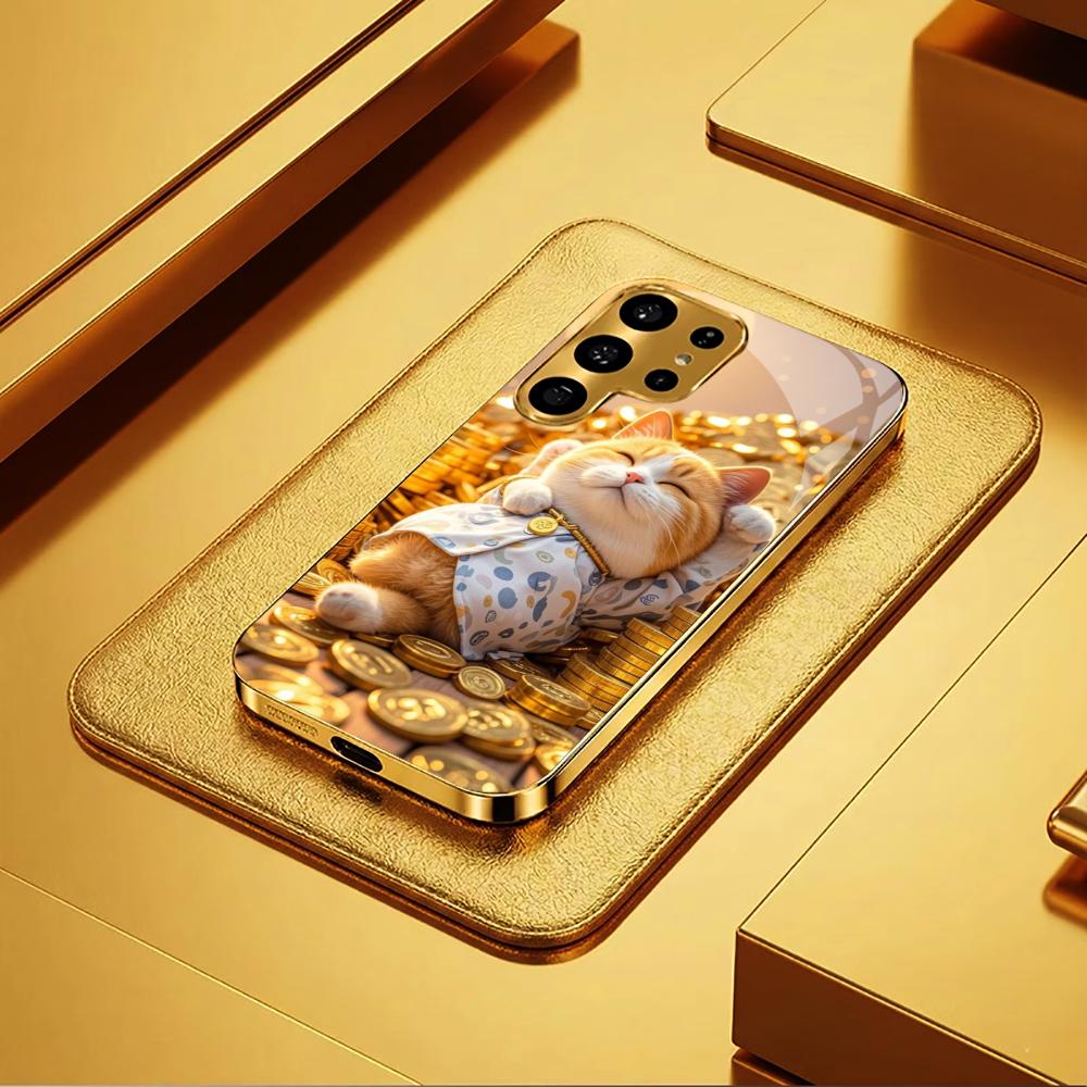 Treasure Luxury Kitty High-end PhoneCase Electroplated Glass PhoneCase for Samsung Galaxy S26 S25 S24 S23 S22 S21 FE,Ultra,Plus