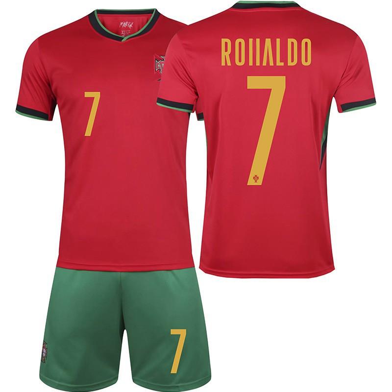 

25 Portugal Home Jersey No. 7 C Ronaldo Children s Sportswear Set Printed European Cup National Team Football Uniforms 24#