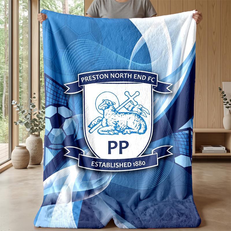 Preston North End Football Print Flannel Blanket, Soft Warm Lightweight Throw Blanket for Sofa Bed Camping